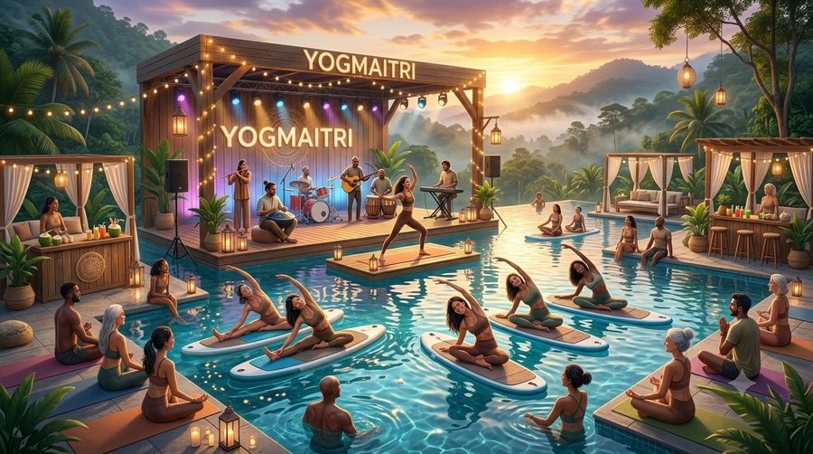 Pool yoga and aqua therapy in the warm-water pool