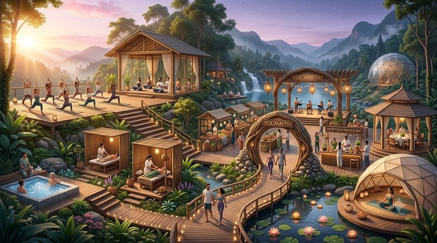 Meditation and snooze-therapy domes across the grounds