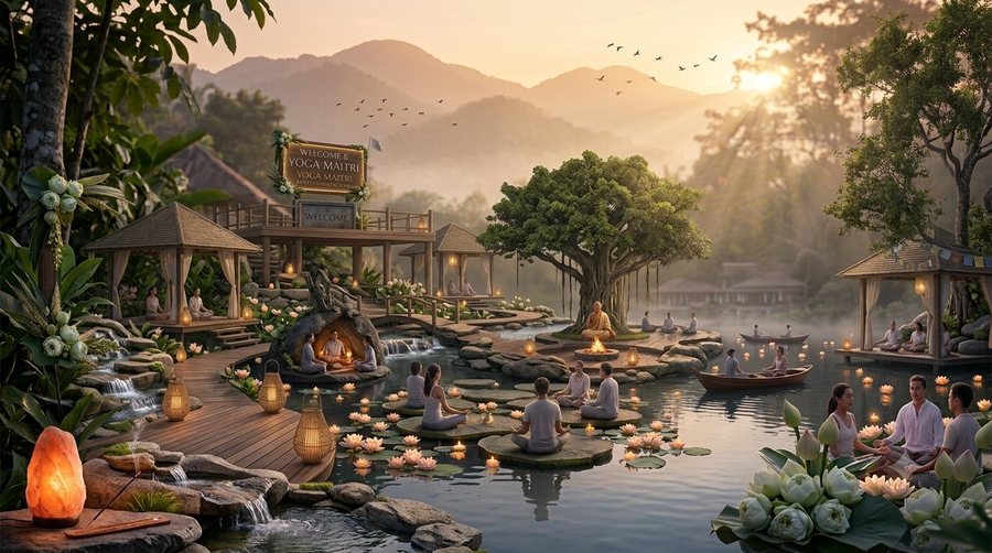 Guided meditation beside the nature lake