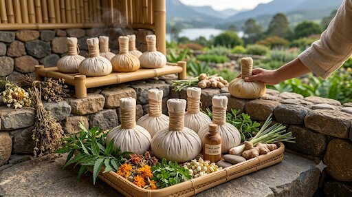 Herbal potli poultices prepared for therapy