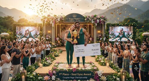 Couples yoga champions receiving the Soul Sync award