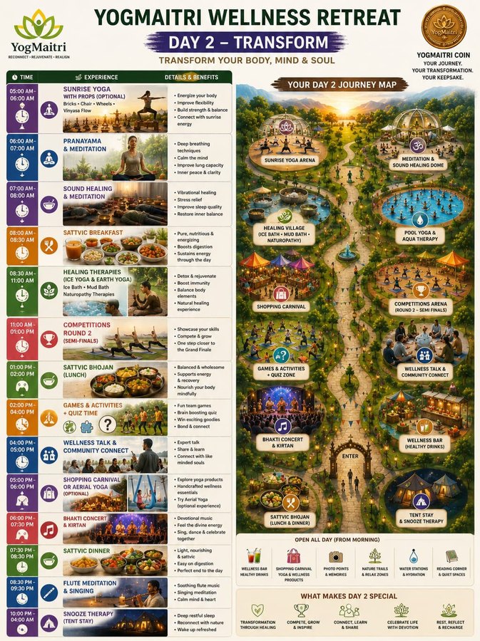 Printed YOGMAITRI Day 2 &ndash; Transform schedule sheet and Day 2 journey map
